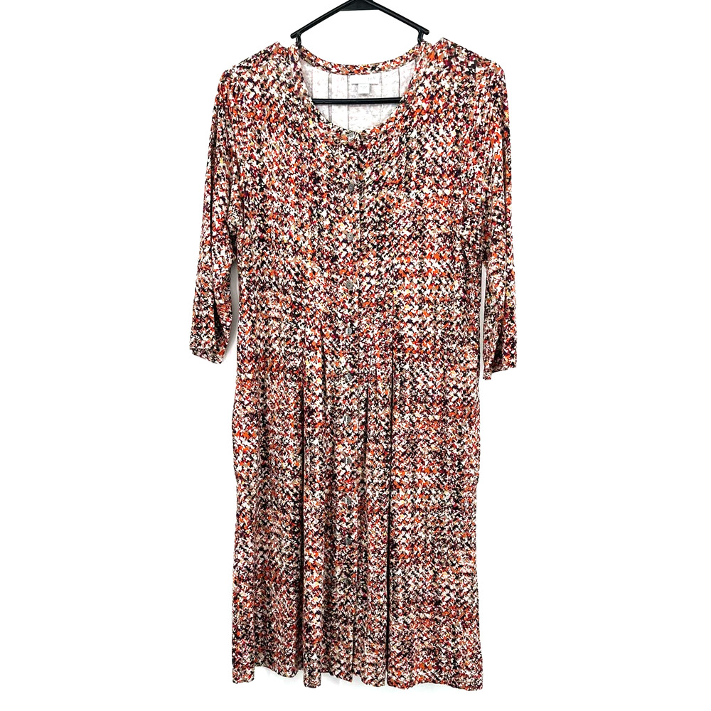 J.‎ Jill size XS long sleeve button up a line dress brown orange white pockets